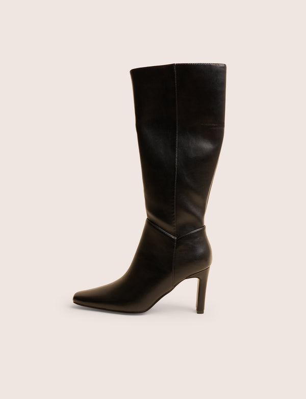 public desire Pose Black Pu Zip Up Knee High Slim Block Heeled Boots