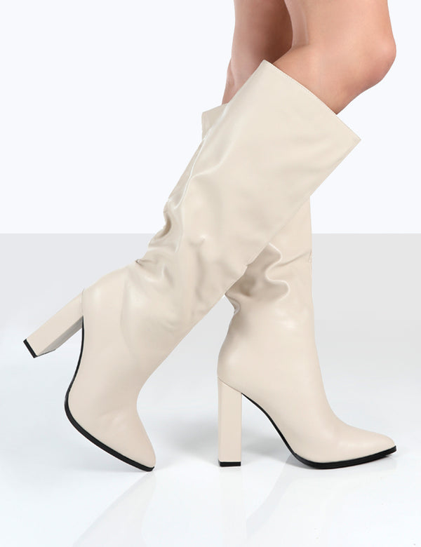 Public Desire Posie Stone Pu Knee High Block Heel Boots