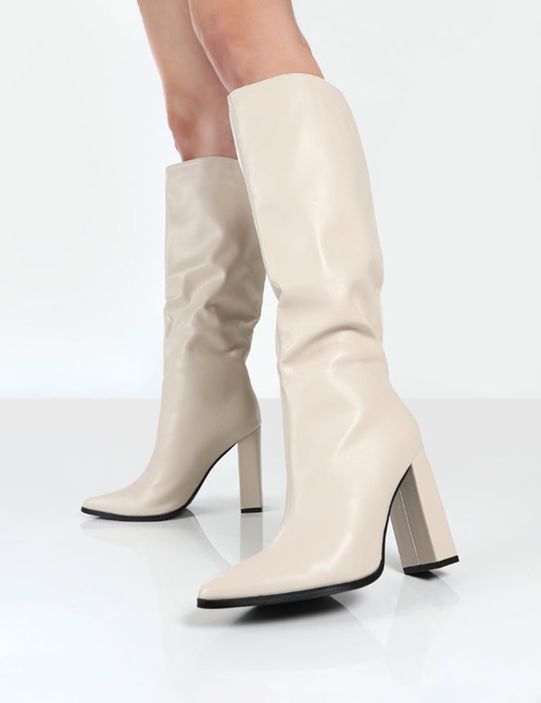 Public Desire Posie Stone Pu Knee High Block Heel Boots