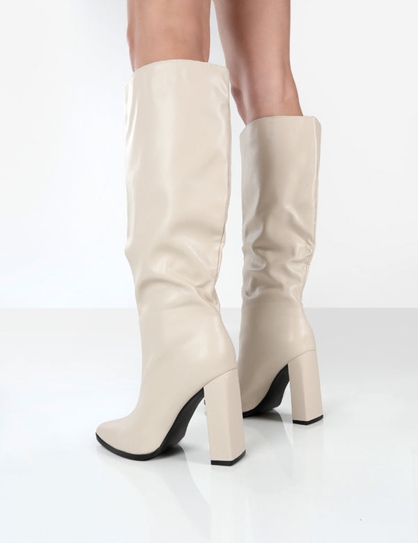 Public Desire Posie Stone Pu Knee High Block Heel Boots