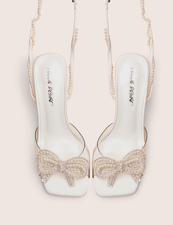 Public Desire Possesive White Pu Pearl Bow Court High Heels