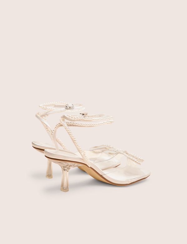 Public Desire Possesive White Pu Pearl Bow Court High Heels