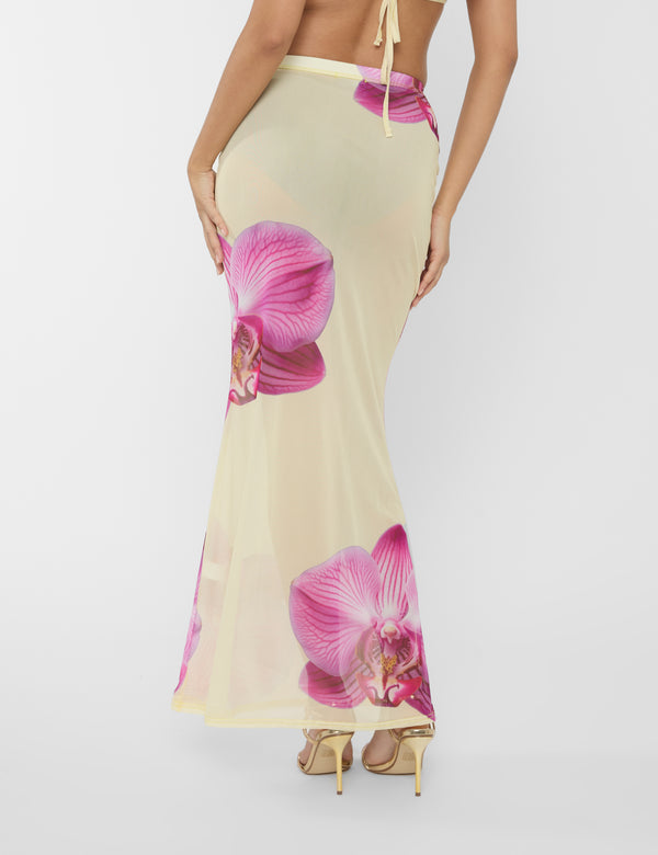 Public Desire Printed Floral Mesh Maxi Skirt Co-ord Yellow