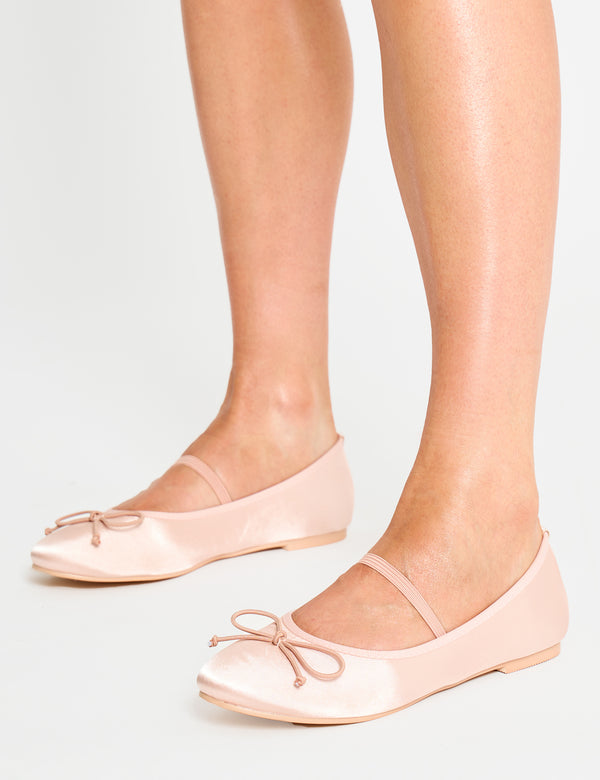 Public Desire Alexia Pink Satin Flat Ballet Pumps