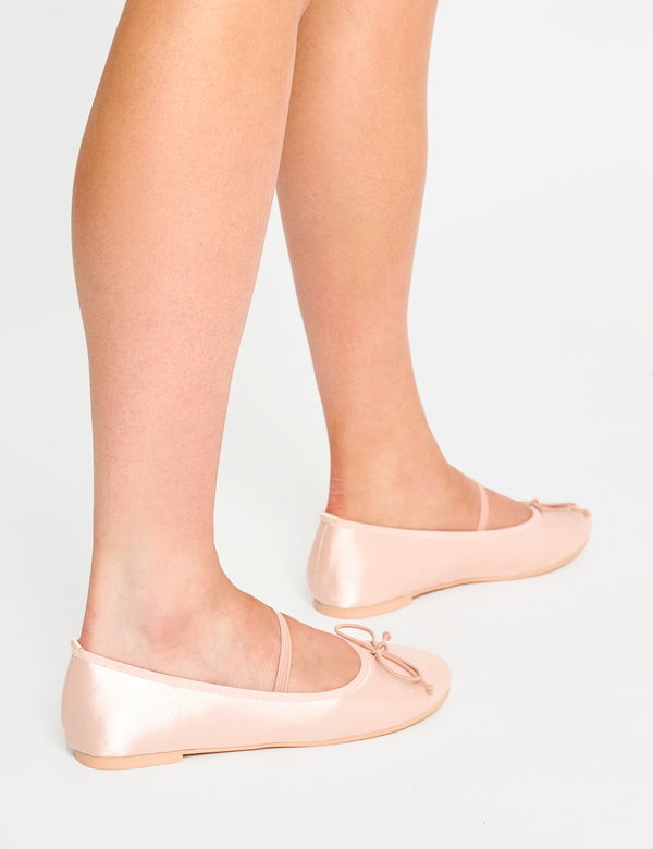 Public Desire Alexia Pink Satin Flat Ballet Pumps