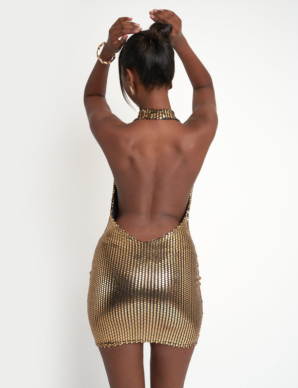 Public Desire Cowl Neck Sequin Mini Dress Gold