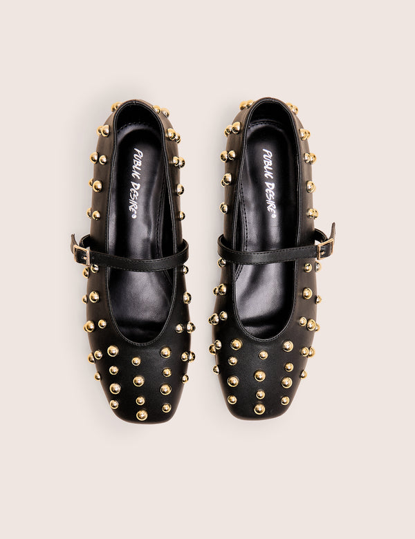 Public Desire Elsie Black Studded Ballerina Flats