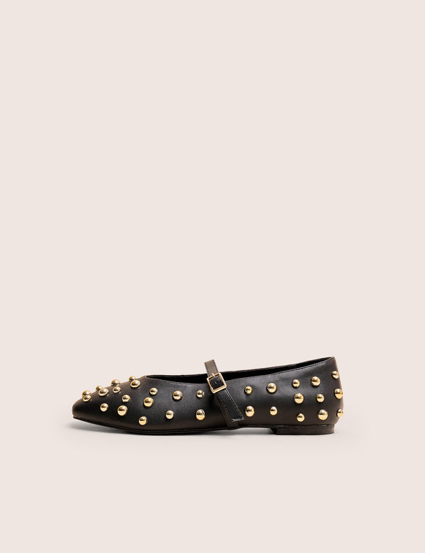 public desire Elsie Black Studded Ballerina Flats