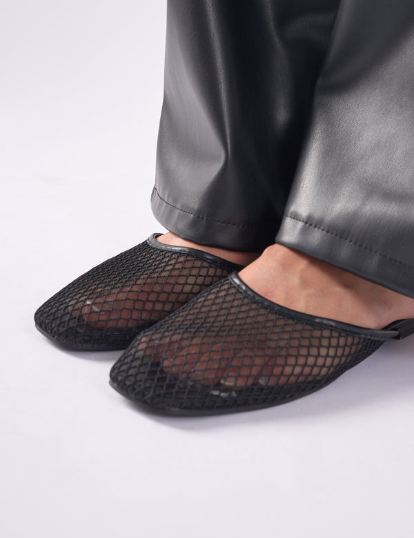 Public Desire First Dance Black Mesh Flat Mules