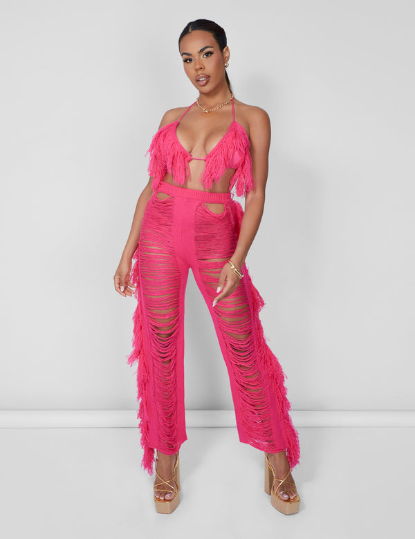 Public Desire Fringe Triangle Top Hot Pink