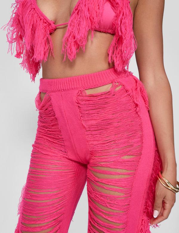 Public Desire Fringe Triangle Top Hot Pink