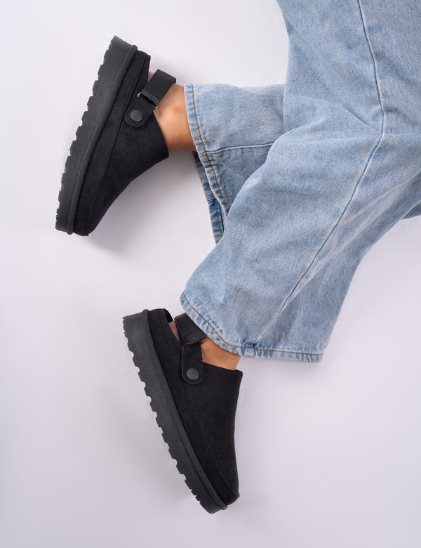 Public Desire Goldie Black Faux Fur Lined Mules