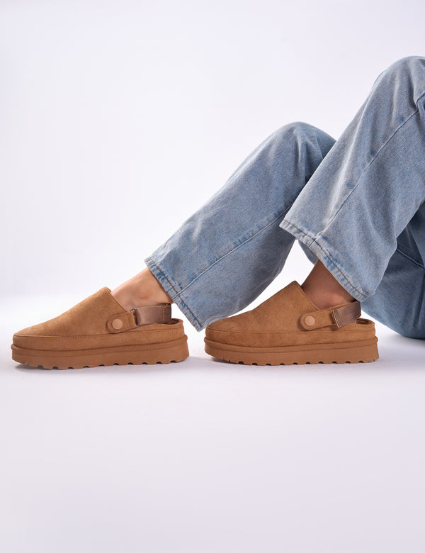 Public Desire Goldie Chesnut Faux Fur Lined Mules