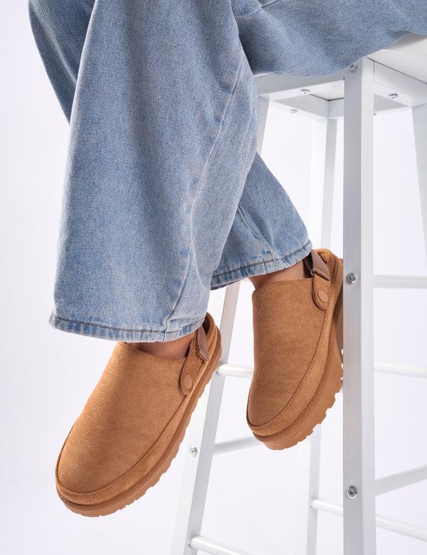 Public Desire Goldie Chesnut Faux Fur Lined Mules