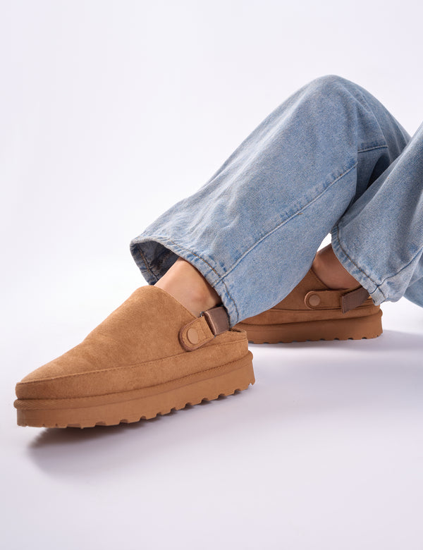 public desire Goldie Chesnut Faux Fur Lined Mules