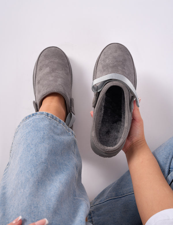 Public Desire Goldie Grey Faux Fur Lined Mules