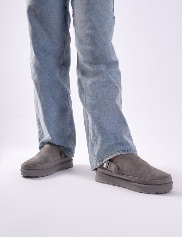 Public Desire Goldie Grey Faux Fur Lined Mules