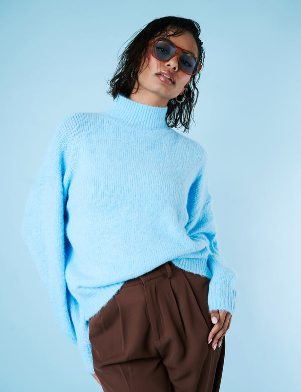 public desire High Neck Knit Jumper Light Blue