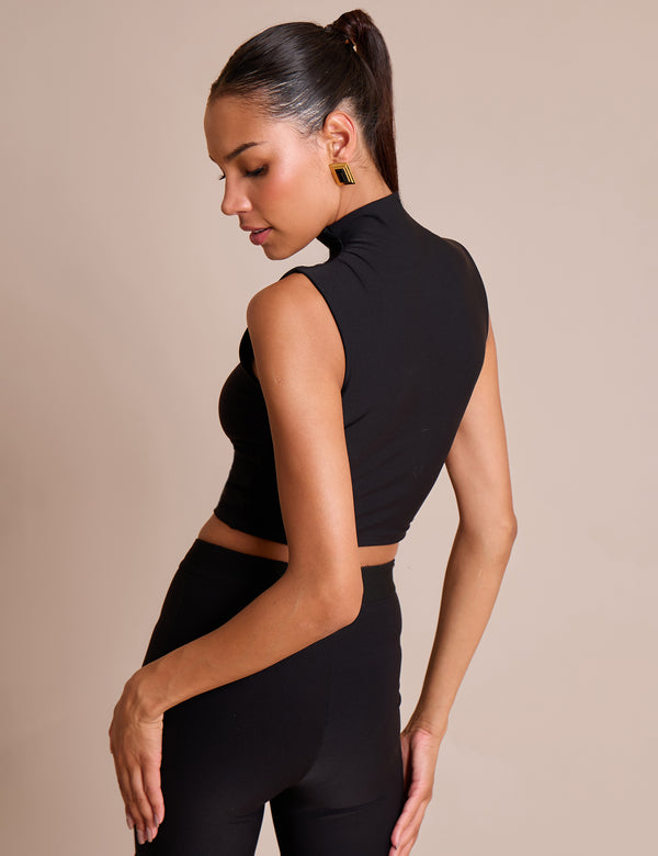 Public Desire High Neck Luxe Slinky Crop Top Black
