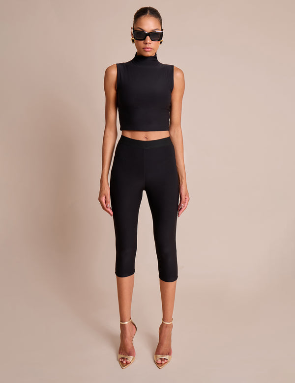 Public Desire High Neck Luxe Slinky Crop Top Black