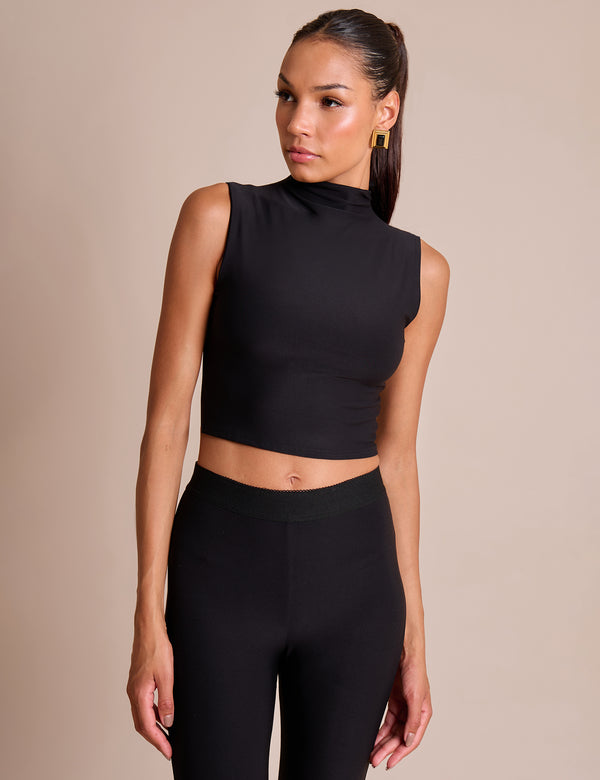 public desire High Neck Luxe Slinky Crop Top Black