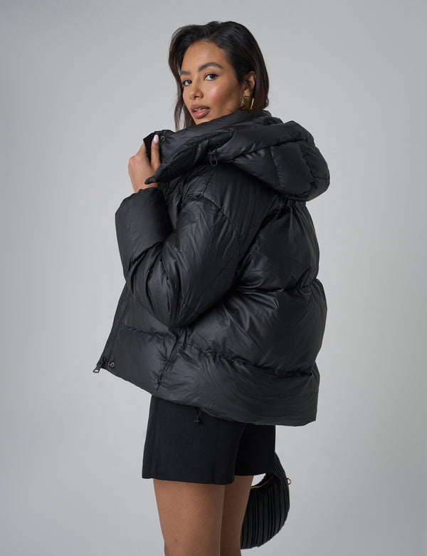Public Desire Hooded Puffer Coat Black