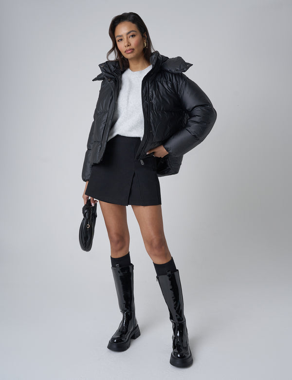 Public Desire Hooded Puffer Coat Black