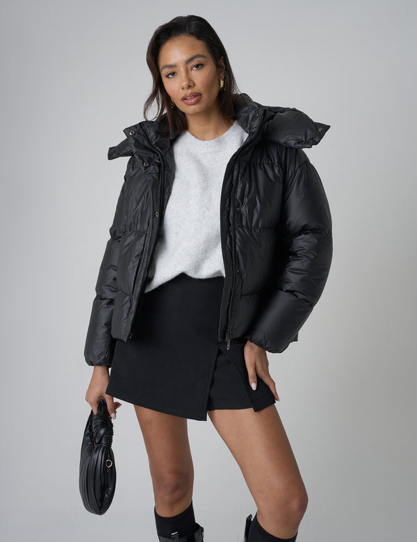 public desire Hooded Puffer Coat Black