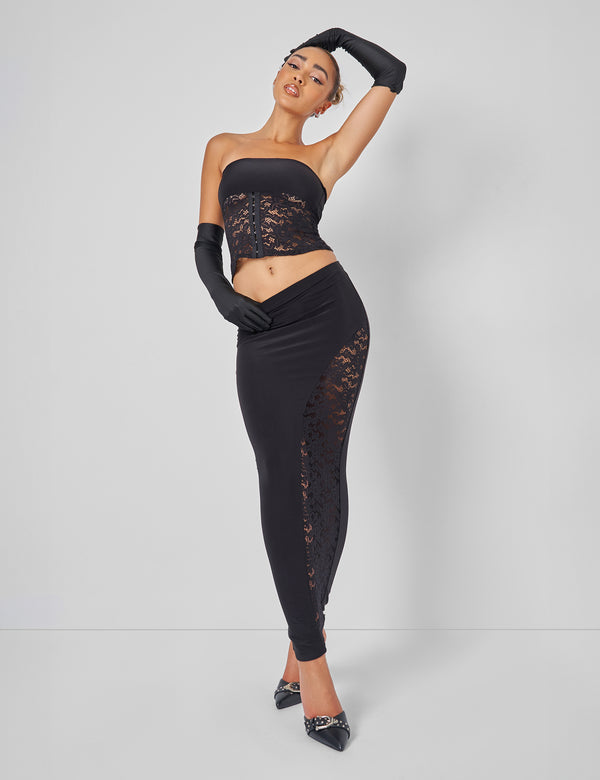 Public Desire Public Desire Lace Hook And Eye Bandeau Top Co-ord In Black