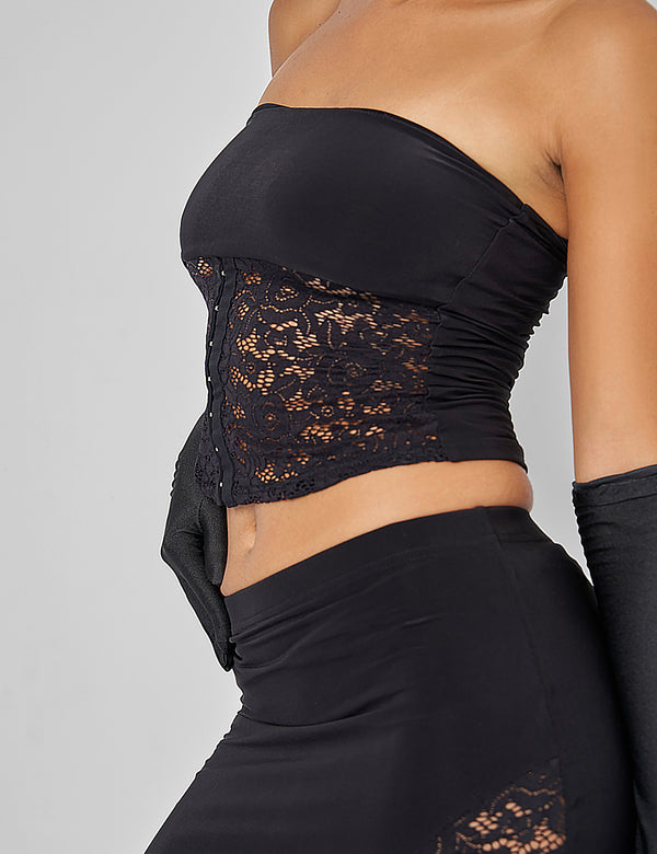 Public Desire Public Desire Lace Hook And Eye Bandeau Top Co-ord In Black
