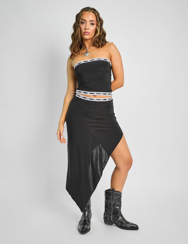public desire Lace Trim Midi Skirt Co-ord Black