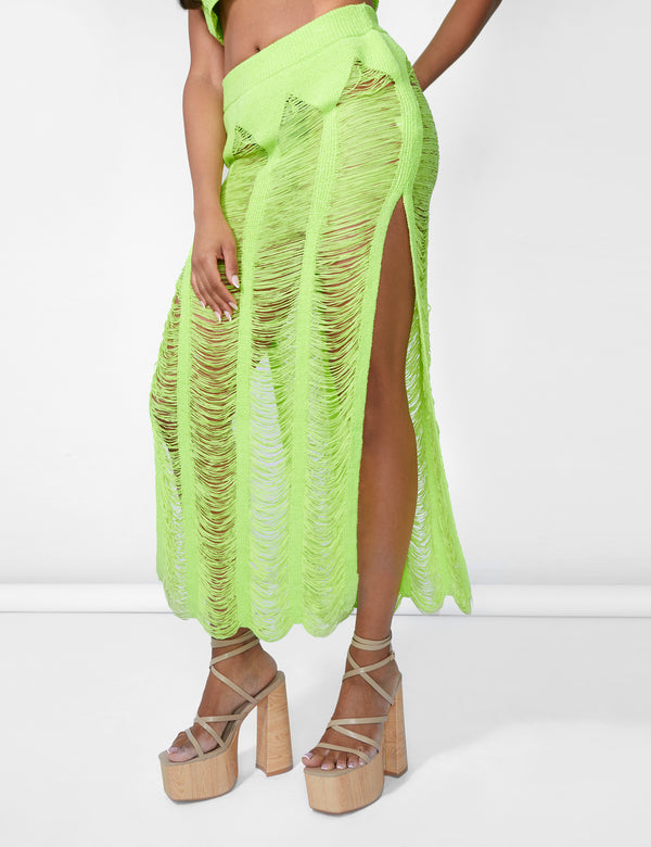 Public Desire Ladder Detail Maxi Skirt Green