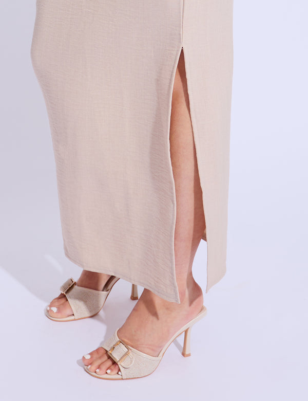Public Desire Linen Look Maxi Skirt Co-ord Beige