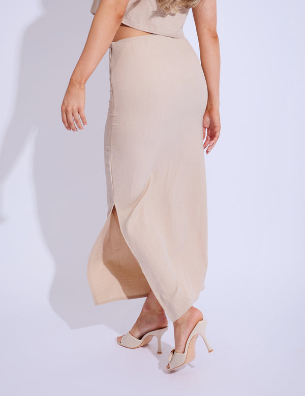 Public Desire Linen Look Maxi Skirt Co-ord Beige