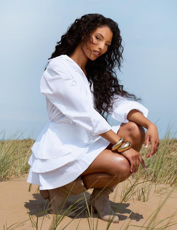 Public Desire Long Sleeve Collared Shirt White