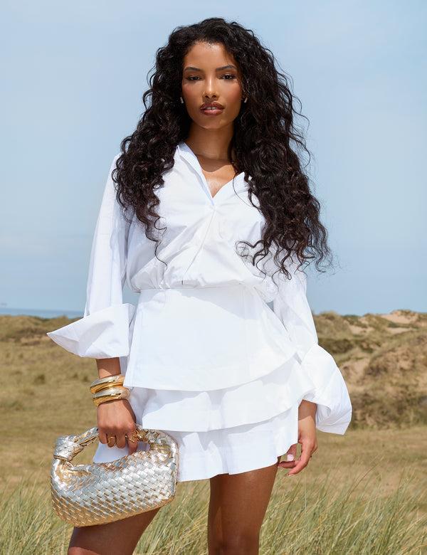 public desire Long Sleeve Collared Shirt White