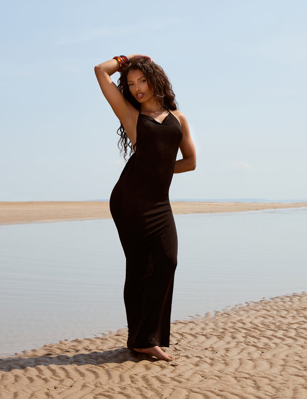 Public Desire Low Open Back Maxi Dress Black