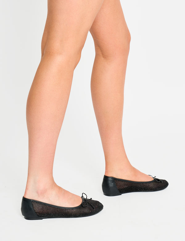 Public Desire Lula Black Mesh Flat Ballet Pumps
