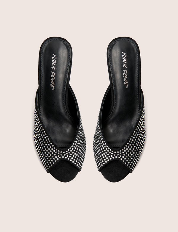Public Desire Norma Black Embellished Mule Heels