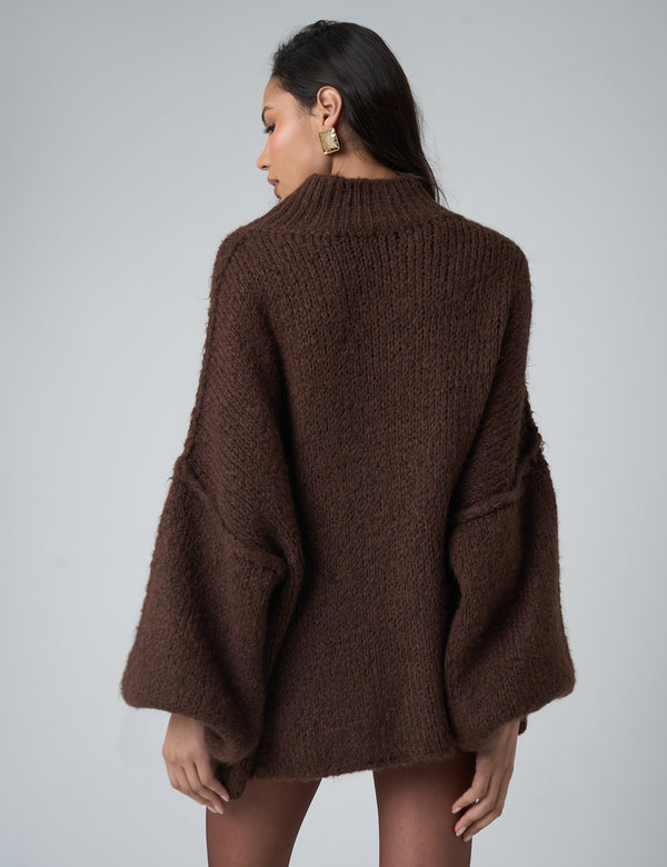 Public Desire Oversized Funnel Neck Jumper Brown