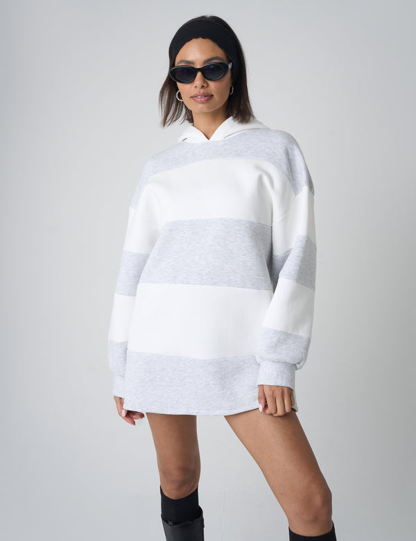 public desire Oversized Striped Hoodie Grey & White