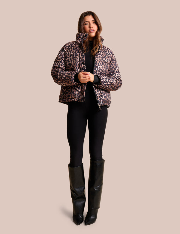 Public Desire Padded Puffer Coat Leopard Print