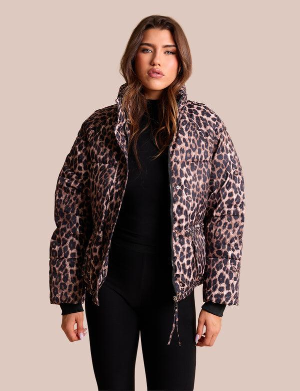 public desire Padded Puffer Coat Leopard Print