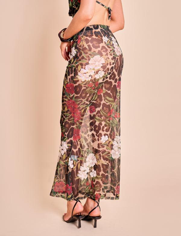 Public Desire Printed Mesh Maxi Skirt Multi
