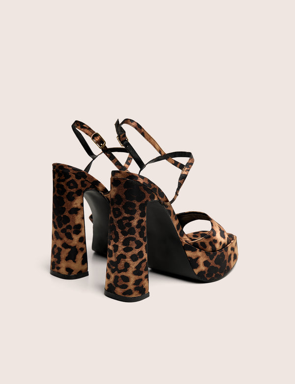 Public Desire Retro Leopard Platform Strappy Heels