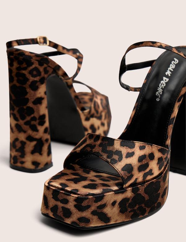 Public Desire Retro Leopard Platform Strappy Heels