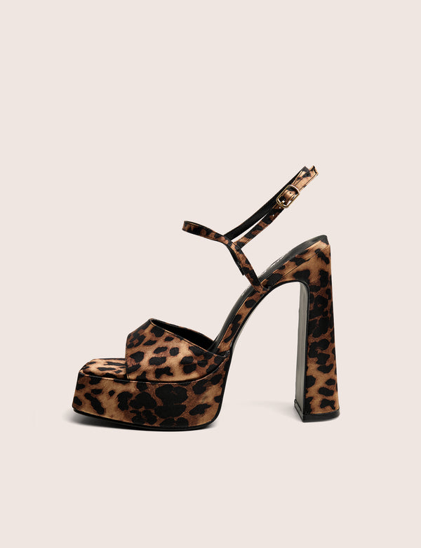 public desire Retro Leopard Platform Strappy Heels