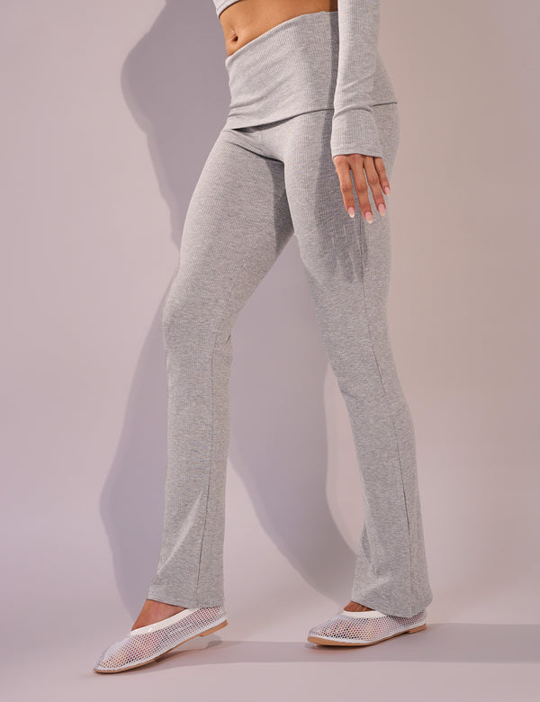 Public Desire Rib Foldover Straight Leg Pant Grey