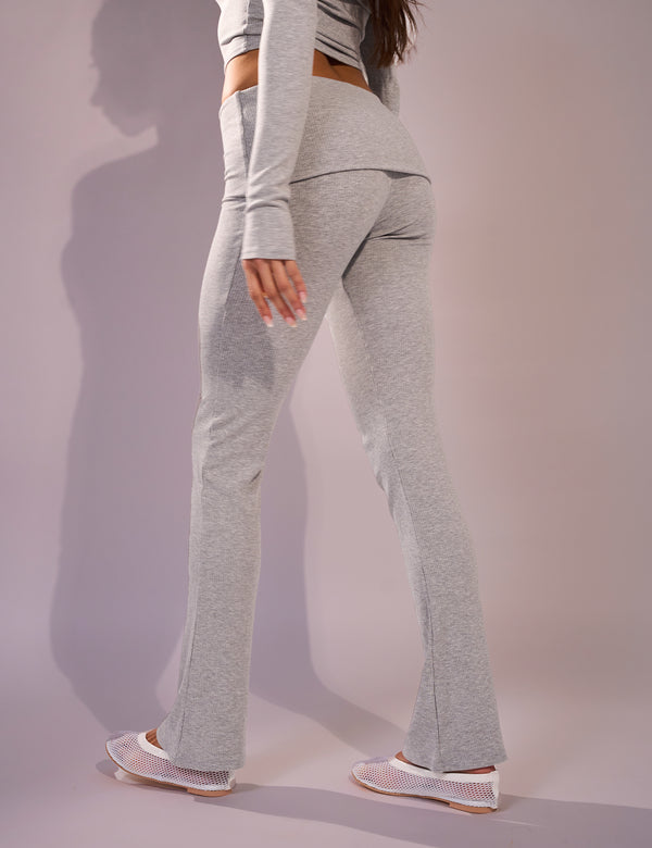 Public Desire Rib Foldover Straight Leg Pant Grey