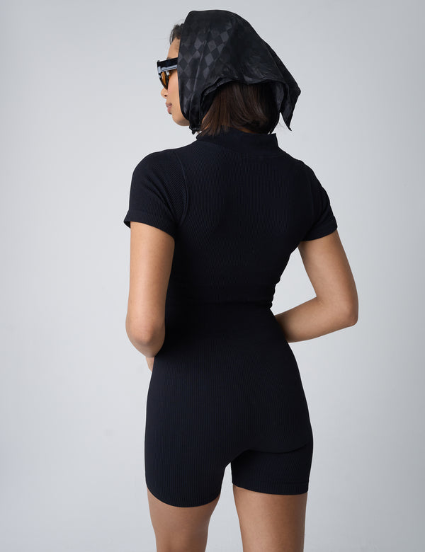 Public Desire Ribbed Zip Up Unitard Black